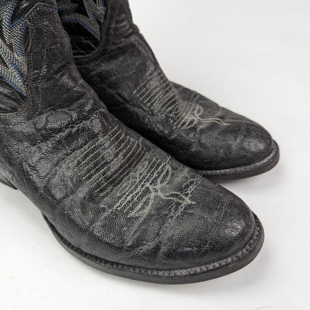 TONY LAMA Men's Sz 9D Black Elephant Leather Boots Lug Sole Style 8613 - Picture 2 of 12